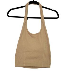 American Eagle Women's‎ L/XL Ribbed Crop Halter Top Tan Beige